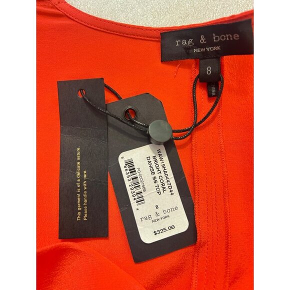 Rag & Bone Danise Short Sleeve Silk Top Bright Coral 8 NWT $325 - Picture 6 of 7
